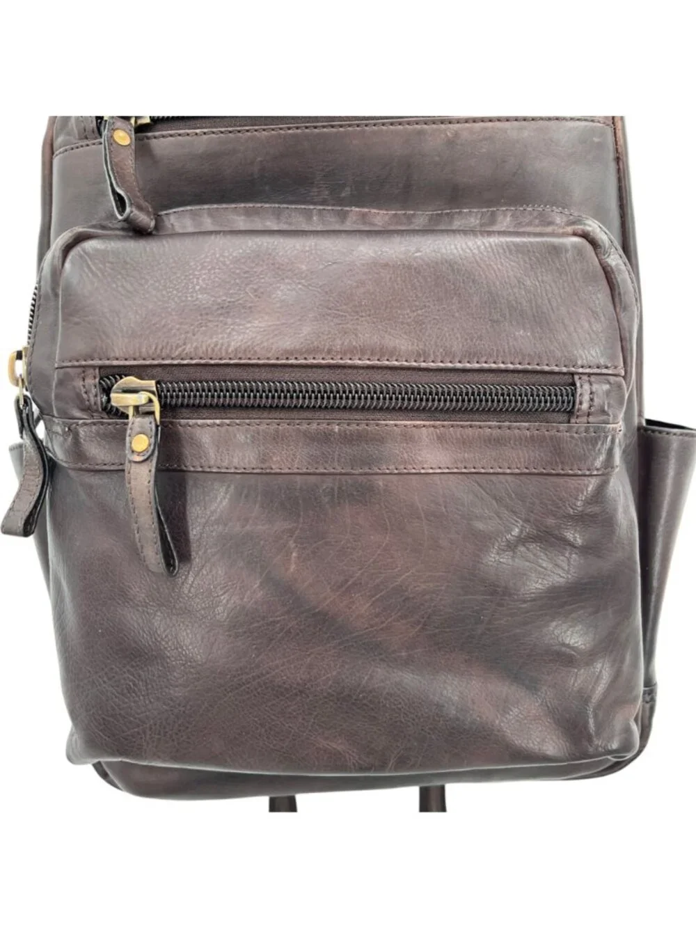 Chaps Leather Backpack Dark Brown Travel Laptop Bag Multi Pocket Rucksack